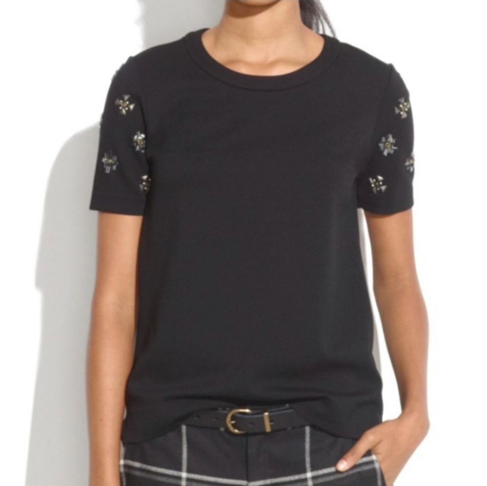 Madewell Black Short Sleeve Tee with Embellishments